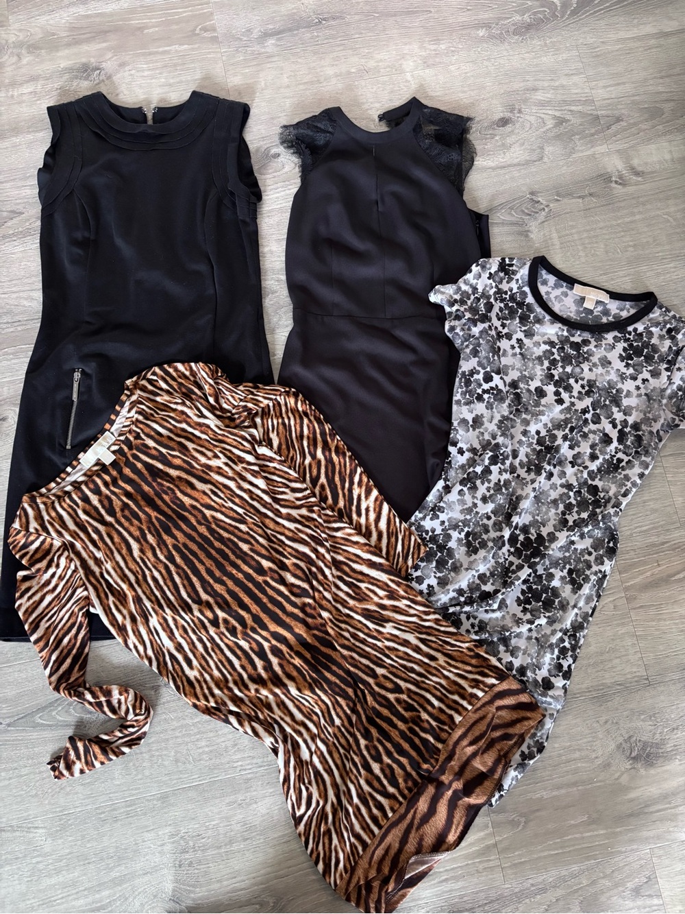 MK Mixed Lot of Four Dresses - Black, Black, Animal Print, Gray Floral